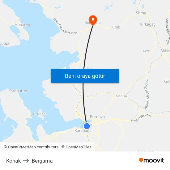 Konak to Bergama map