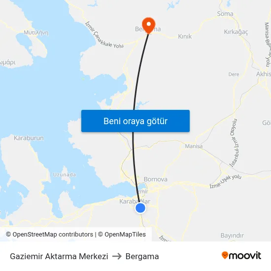 Gaziemir Aktarma Merkezi to Bergama map