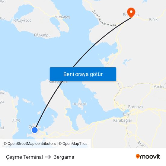 Çeşme Terminal to Bergama map