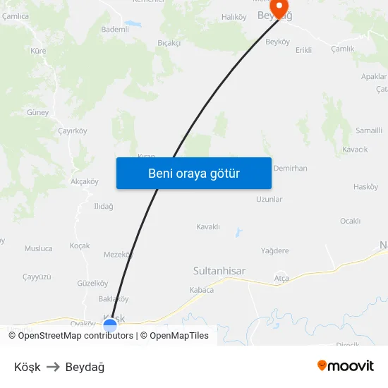 Köşk to Beydağ map