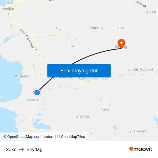Söke to Beydağ map