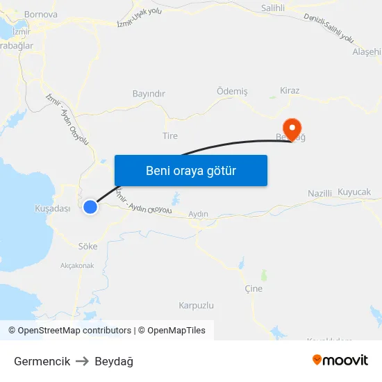 Germencik to Beydağ map