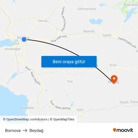 Bornova to Beydağ map