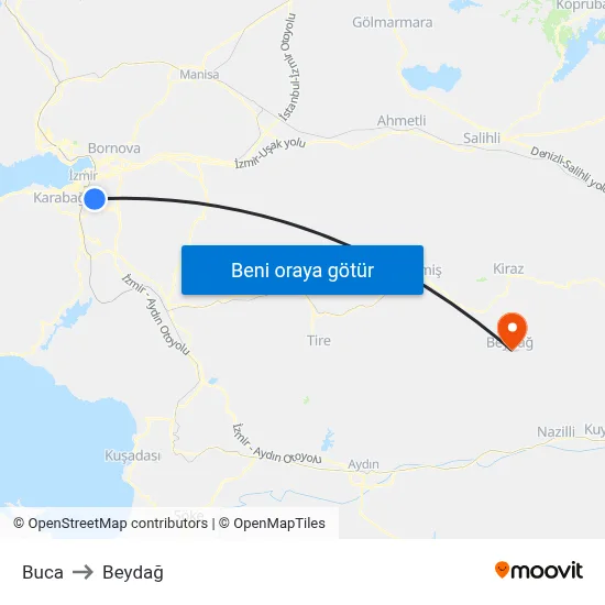 Buca to Beydağ map