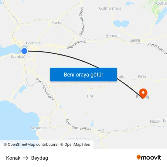 Konak to Beydağ map