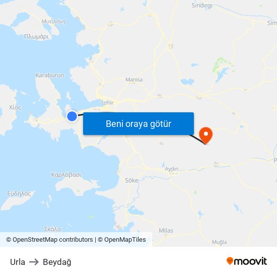 Urla to Beydağ map