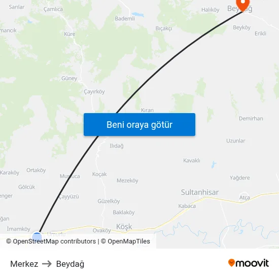 Merkez to Beydağ map