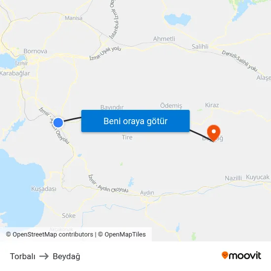 Torbalı to Beydağ map