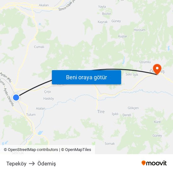 Tepeköy to Ödemiş map