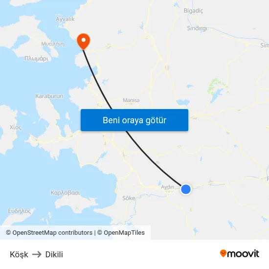 Köşk to Dikili map