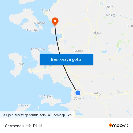 Germencik to Dikili map