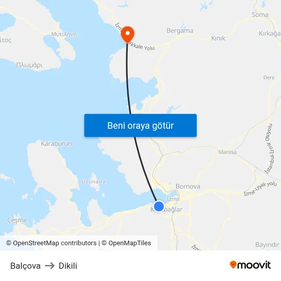 Balçova to Dikili map