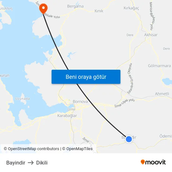 Bayindir to Dikili map