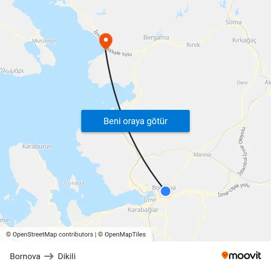 Bornova to Dikili map