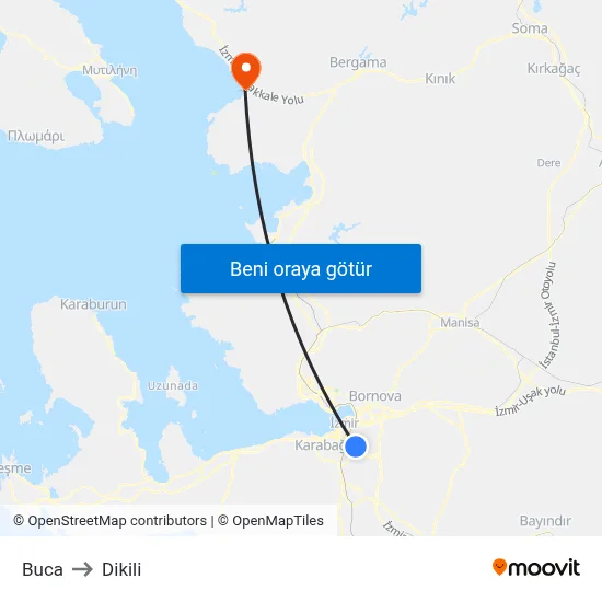 Buca to Dikili map