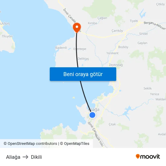 Aliağa to Dikili map