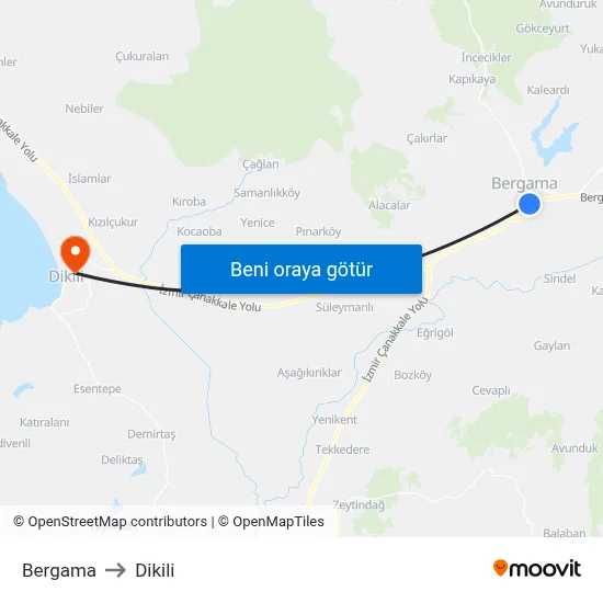 Bergama to Dikili map