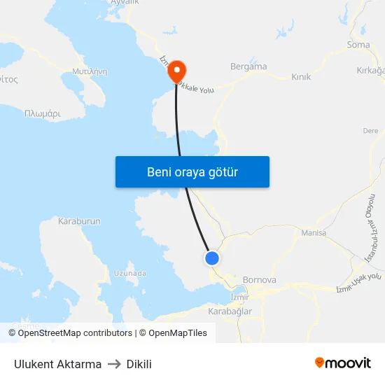 Ulukent Aktarma to Dikili map