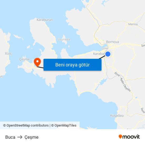 Buca to Çeşme map