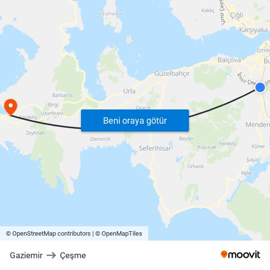 Gaziemir to Çeşme map