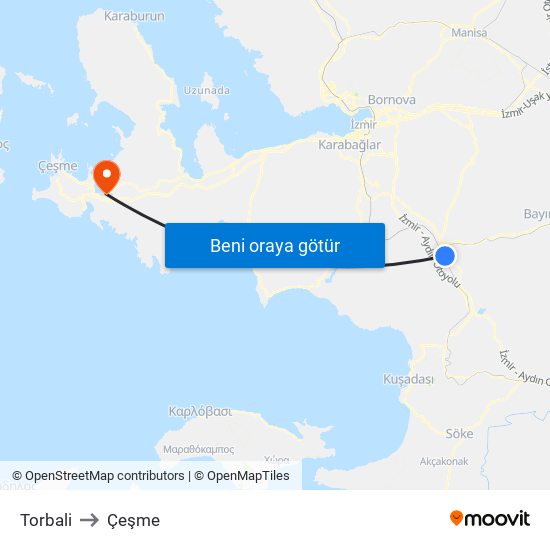 Torbali to Çeşme map