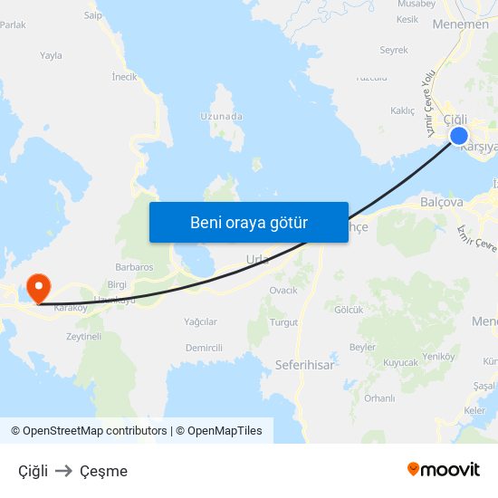 Çiğli to Çeşme map