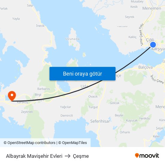 Albayrak Mavişehir Evleri to Çeşme map