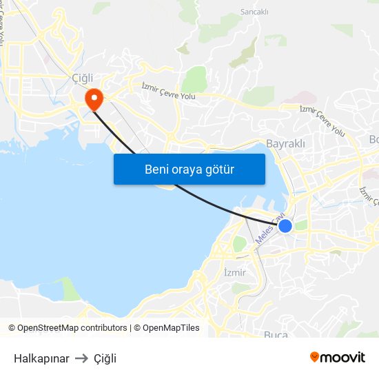 Halkapınar to Çiğli map