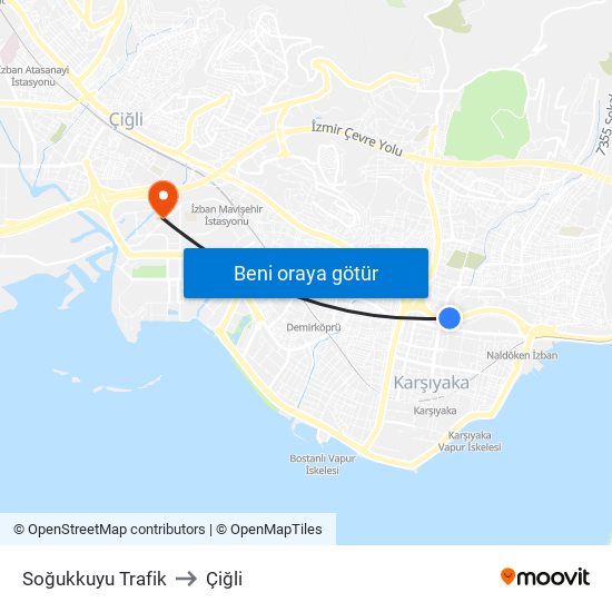 Soğukkuyu Trafik to Çiğli map