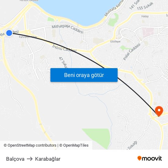 Balçova to Karabağlar map