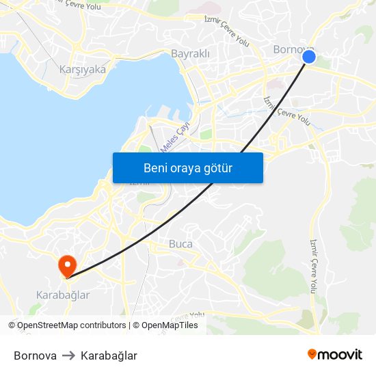 Bornova to Karabağlar map