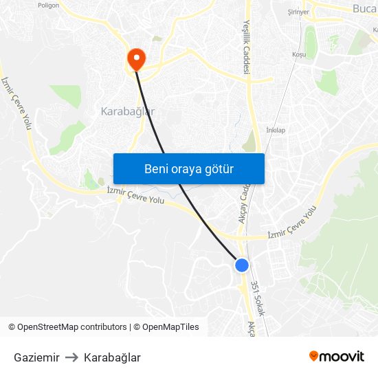 Gaziemir to Karabağlar map