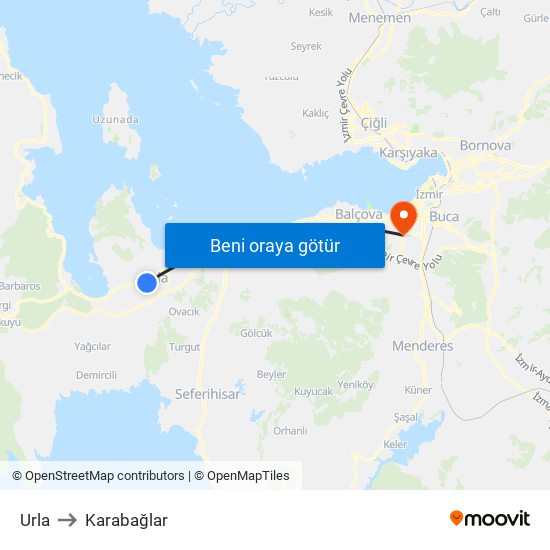 Urla to Karabağlar map