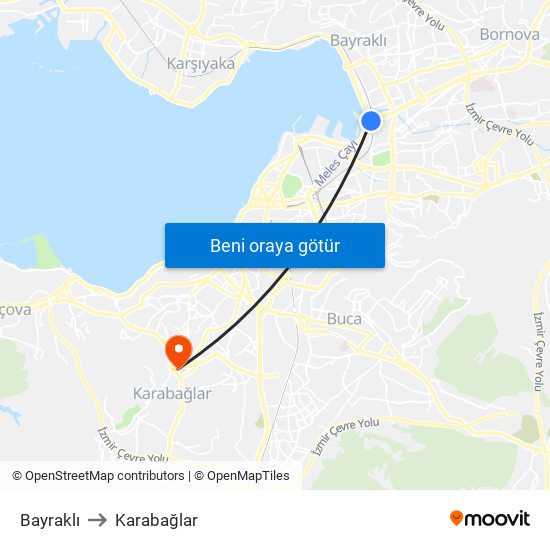 Bayraklı to Karabağlar map