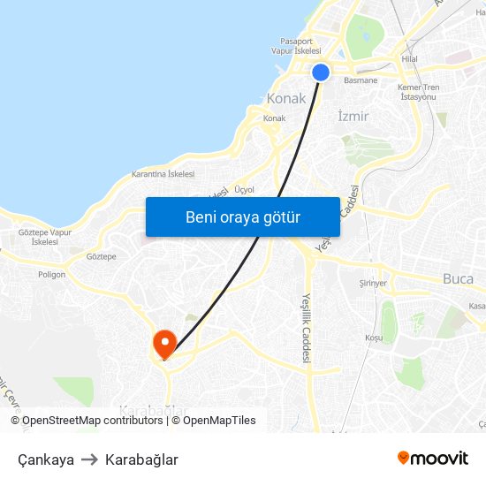 Çankaya to Karabağlar map