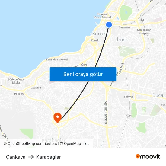 Çankaya to Karabağlar map