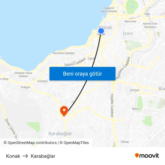 Konak to Karabağlar map