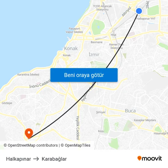Halkapınar to Karabağlar map