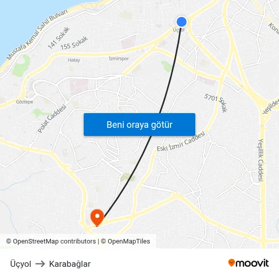 Üçyol to Karabağlar map