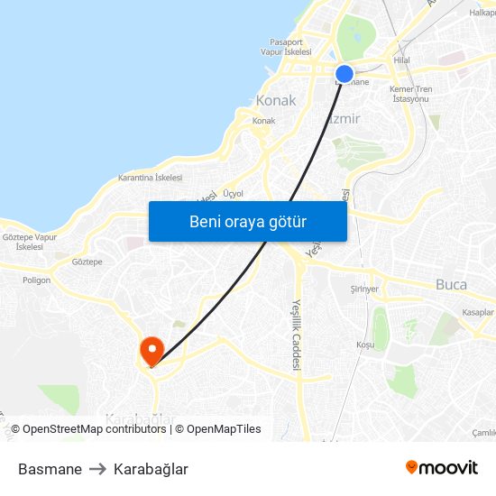 Basmane to Karabağlar map