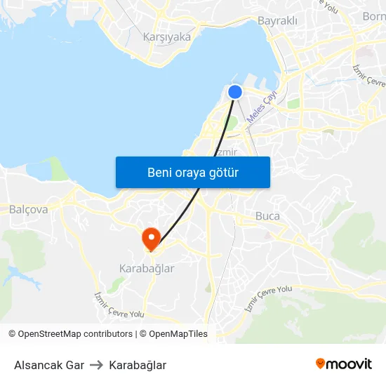 Alsancak Gar to Karabağlar map