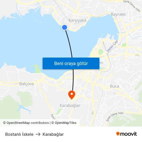 Bostanlı İskele to Karabağlar map