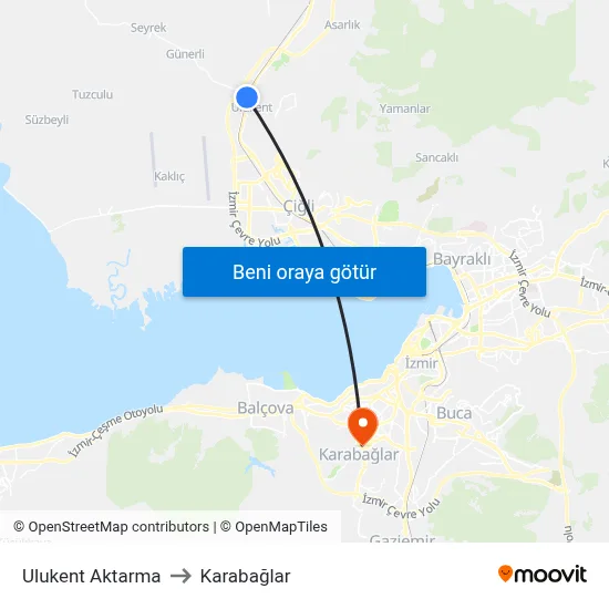 Ulukent Aktarma to Karabağlar map