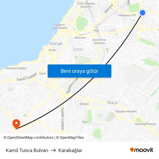 Kamil Tunca Bulvarı to Karabağlar map