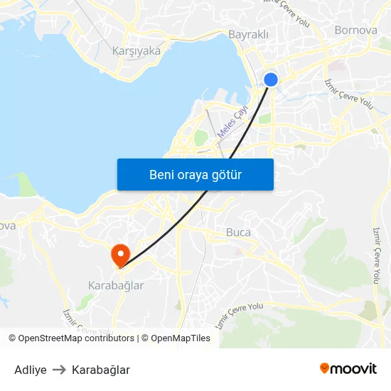 Adliye to Karabağlar map