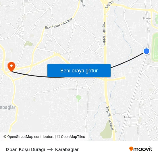 İzban Koşu Durağı to Karabağlar map