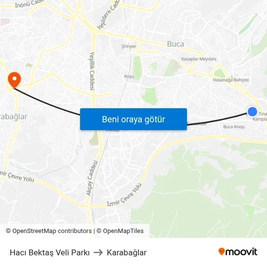 Hacı Bektaş Veli Parkı to Karabağlar map