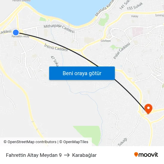 Fahrettin Altay Meydan 9 to Karabağlar map