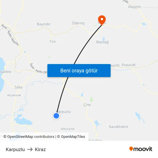 Karpuzlu to Kiraz map