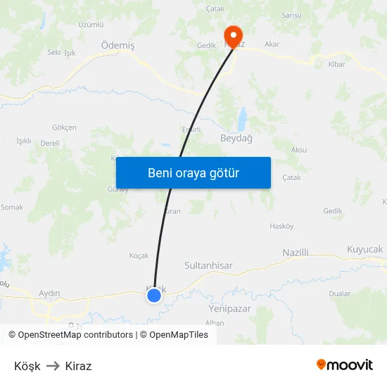 Köşk to Kiraz map